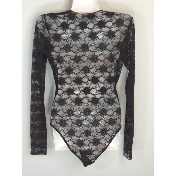 Zara Black Floral Sheer Lace Bodysuit Women's Small‎ Sultry Bodycon Whimsical - Picture 7 of 9